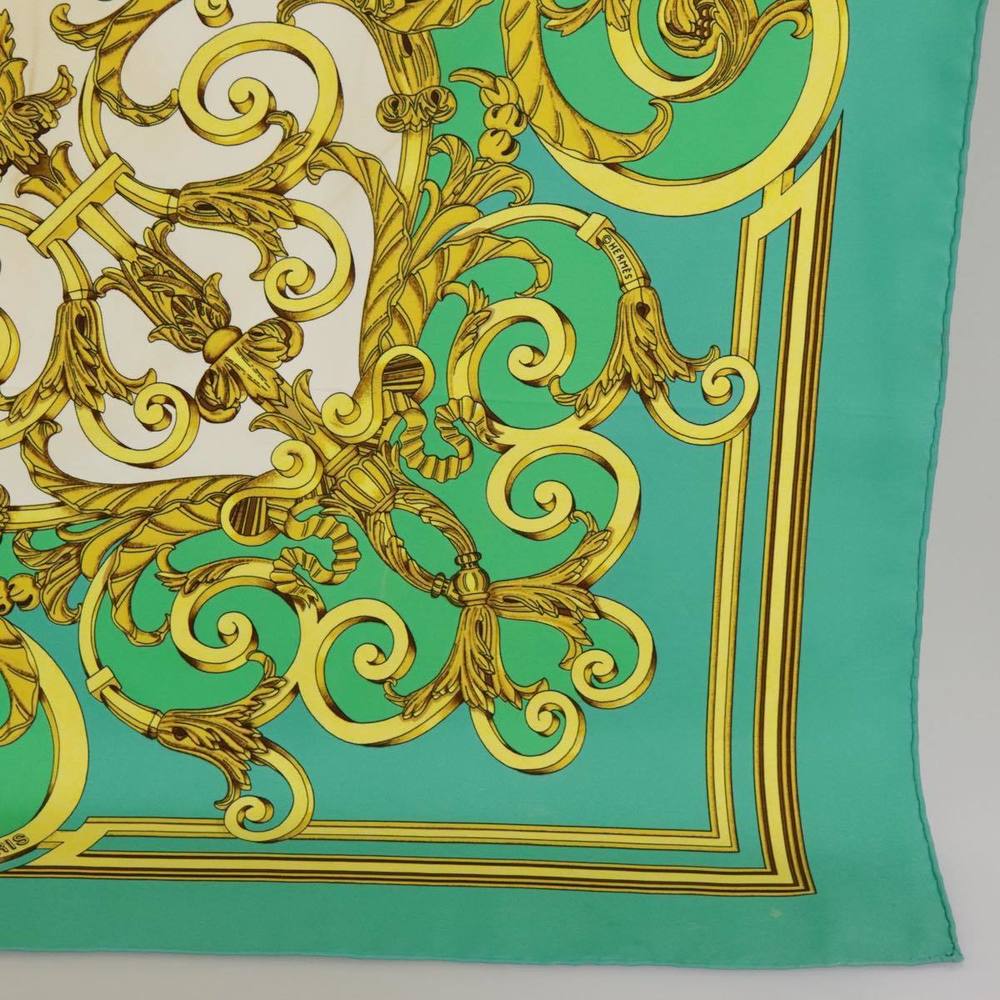 HERMES Carre 90 Scarf ""LES TUILERIES"" Silk Green Yellow Auth 99949 - Picture 11 of 16